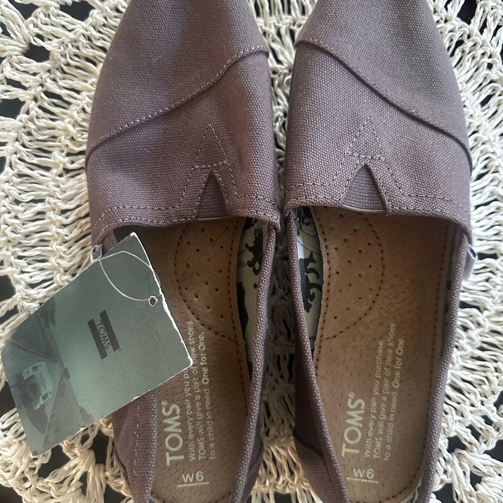 Toms Brown Flats with Canvas Upper and Rubber Sole